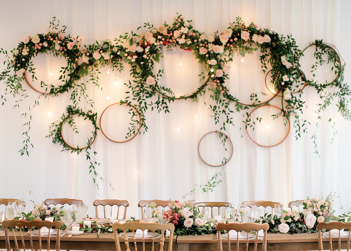 Décor mural floral rond pour cérémonie de mariage